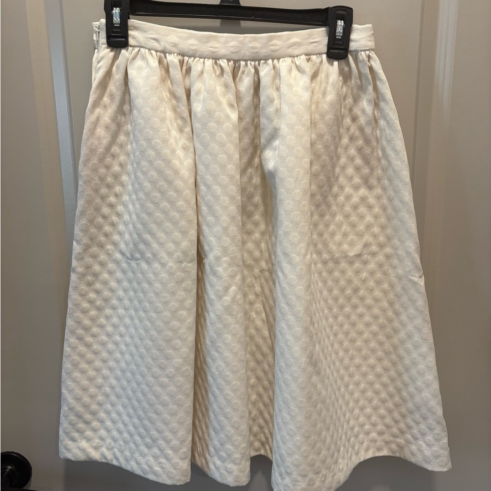 H&M Polka Dot Embossed Cream Midi Skirt